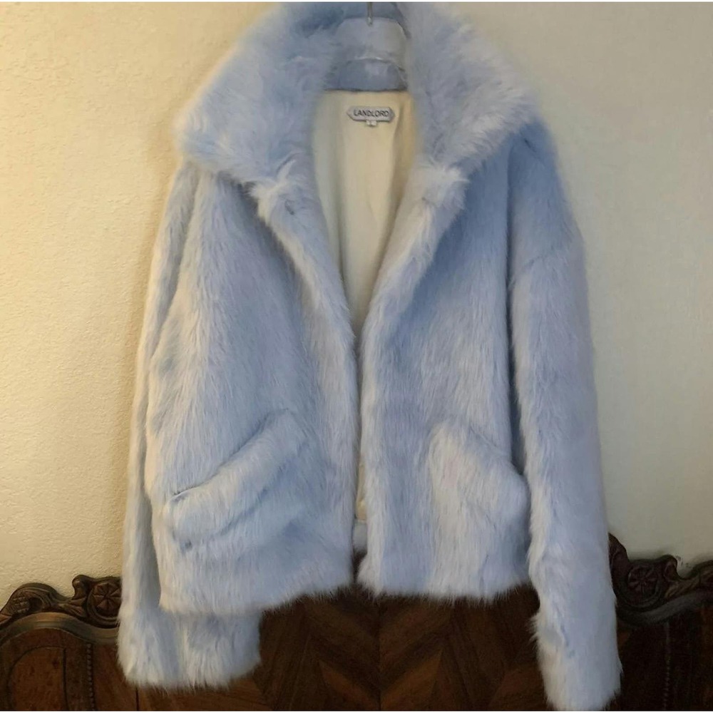 LANDLORD BABY BLUE FAUX FUR JACKET COAT L OVERSIZED FITS XXL